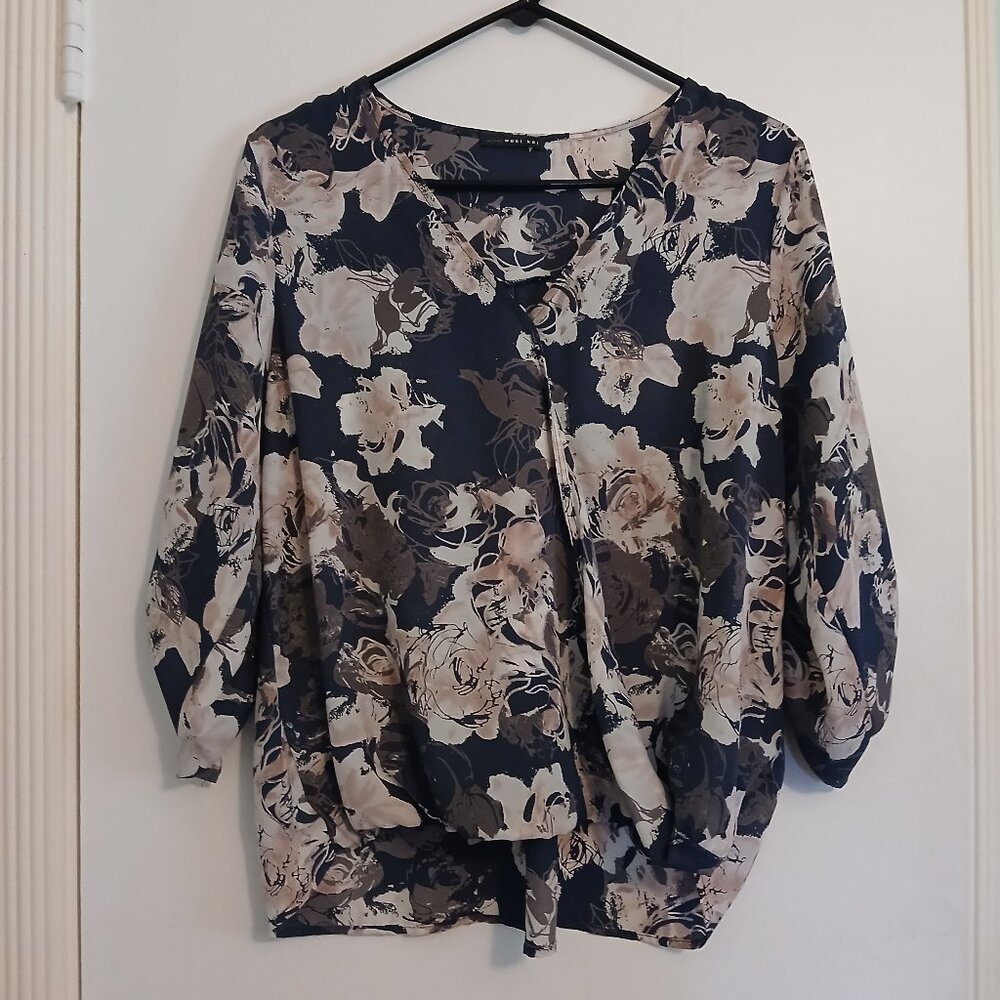 West Kei Faux Wrap Roll Bottom Blouse Size Large